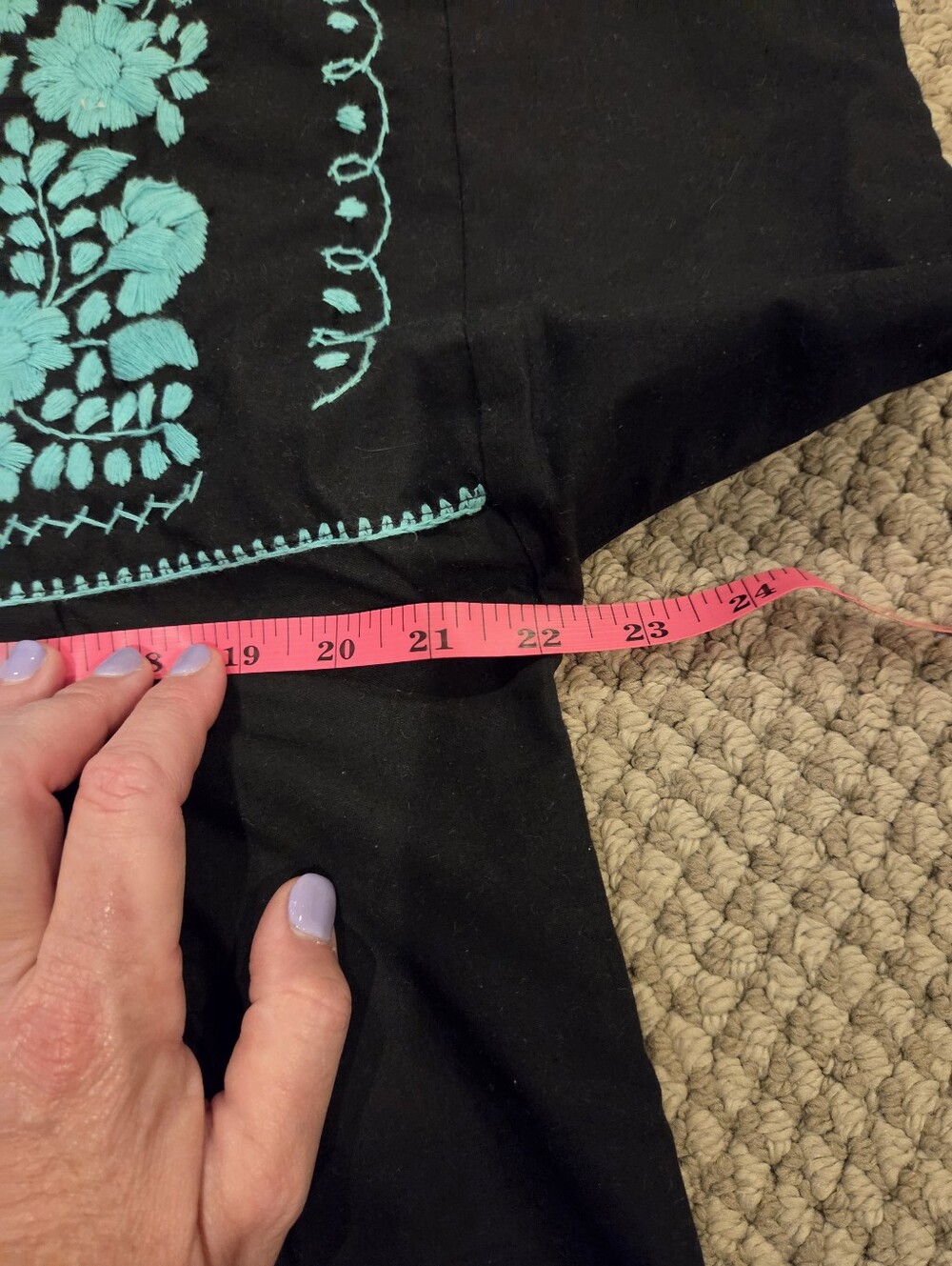 Nativa Black/Turquoise Cotton Embroidered Mexixan Shirt Top Sz XL - Picture 5 of 6